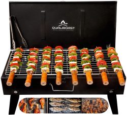 Portable Tandoor Barbeque BBQ Grill Set for Home 8 skewers,1 Grill,1 kg Coal,1 Tong,1 Glove