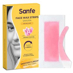 Sanfe Facial Wax Strips Sakura Pack of 16 Precise Hair Removal For Eyebrows, Upper Lips, Forehead, Chin & Sideburns