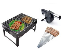 Folding Portable Outdoor Barbeque Charcoal BBQ Grill Oven With 10PC Stainless Steel Stick