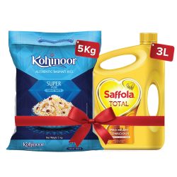 Saffola Total-Pro Heart Conscious Edible Oil 3 L and Kohinoor Basmati Rice 5 kg