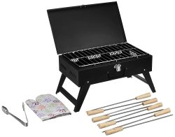 Solimo Briefcase Style Foldable Charcoal Barbeque Grill with 8 Skewers