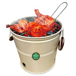 Trustbasket Round Portable Charcoal BBQ Barbeque Bucket Set Multiuse (Ivory)